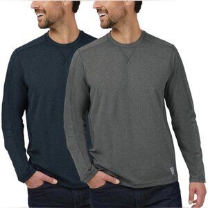 Bundle (2) Rugged Elements Men's Sueded Long Sleeve Crew Tee, Grey & Blue XL